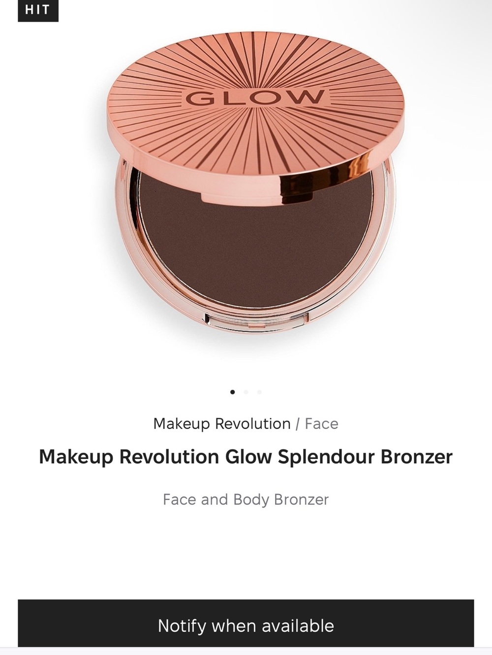 Makeup Revolution Glow Splendour Bronzer - Deep Brown Ultra Matte
